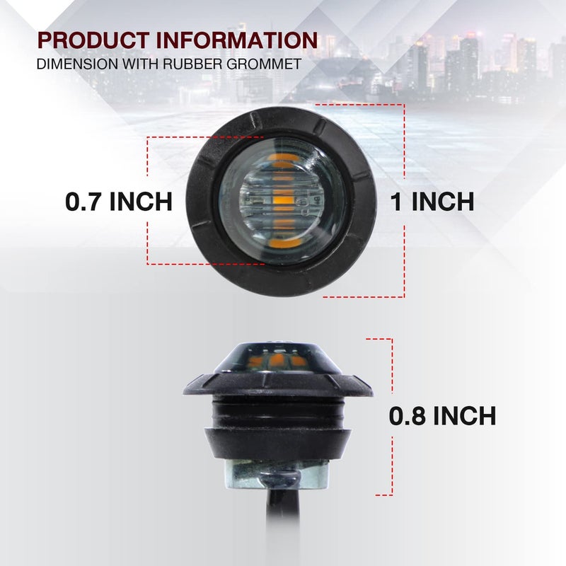 TMH 10 Pcs 3/4 Inch Smoked Lens Amber 3 LED Mini Round Miniature Side Marker Indicator Lights with Rubber suitable for Trailer Pickup Truck Car 12V DC Waterproof - Image 4
